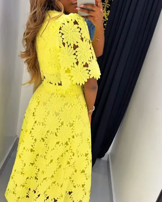 Hollow Top Fashion Casual Suit Two Piece Set