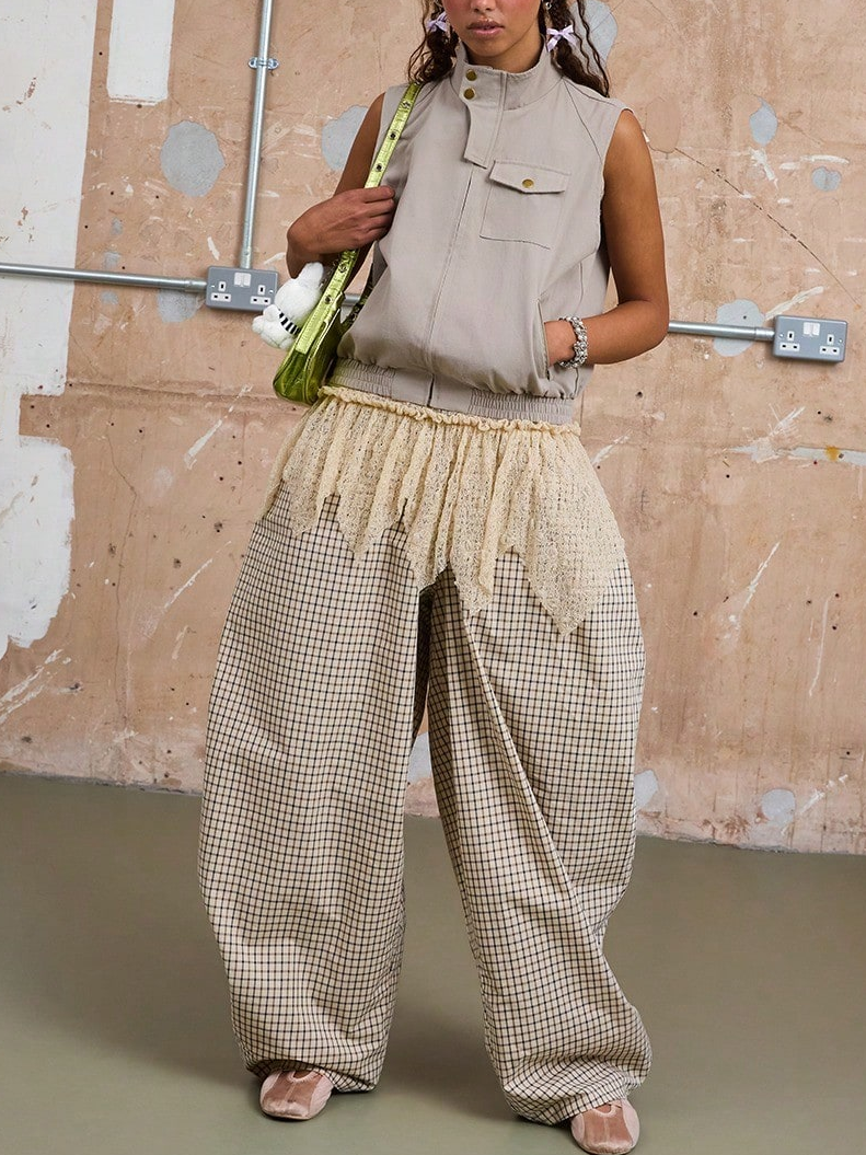 Low Rise Baggy Barrell Fit Check Trousers