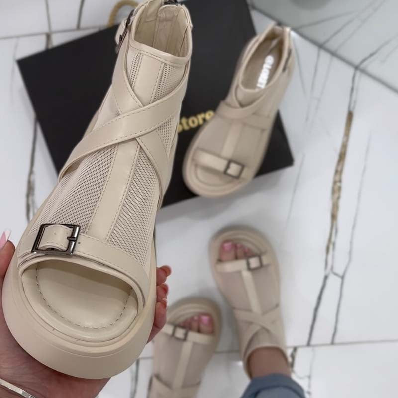 Gauze Platform Fish-toe Gladiator Sandals