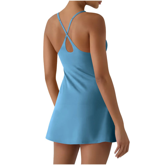 The Ultimate Tummy Control Active Dress, Backless Dress Built in Shorts