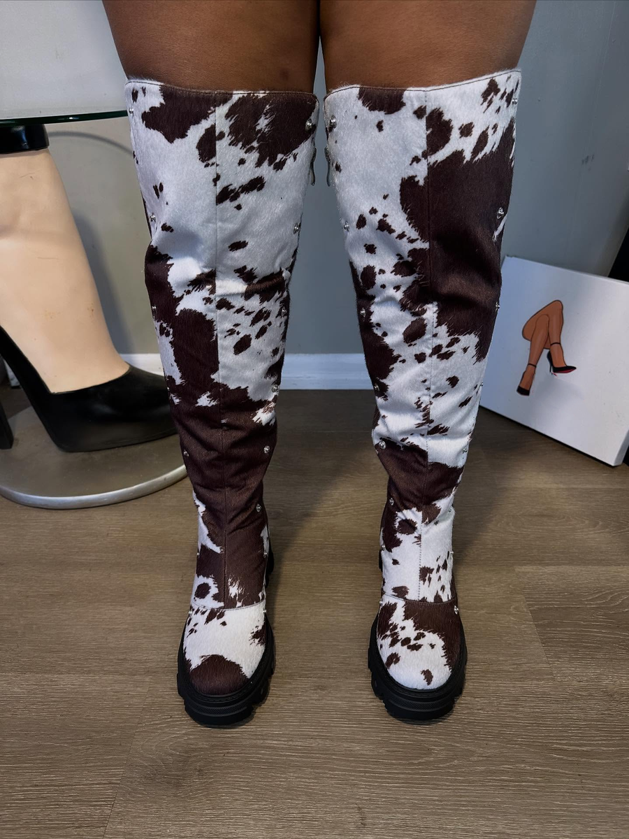 Over-the-Knee Plush Button Boots