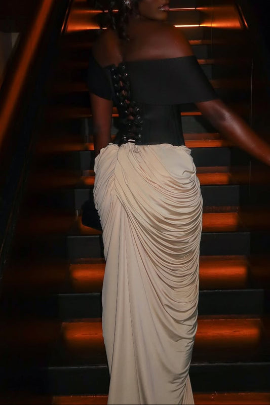 Round Neck Sleeveless Backless Side Drape Dress