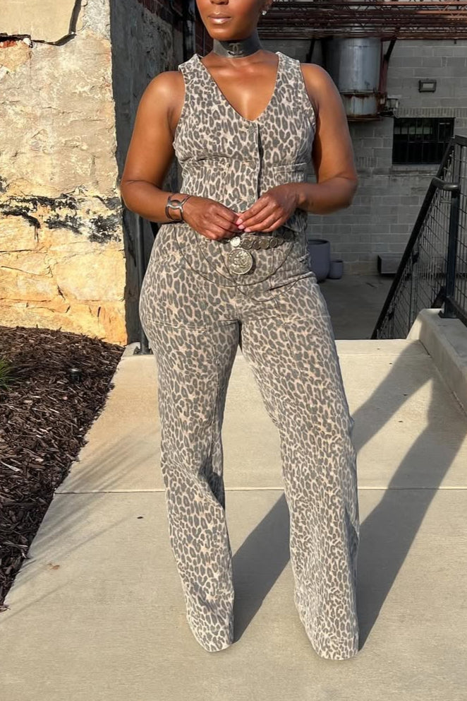 Leopard Print Vest Trousers Suit
