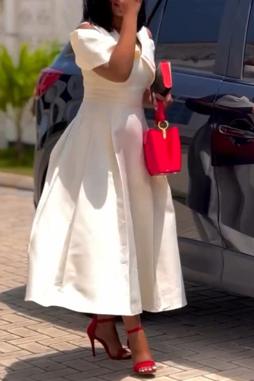 Bow-Decorated Off-the-shoulder Slip Dress