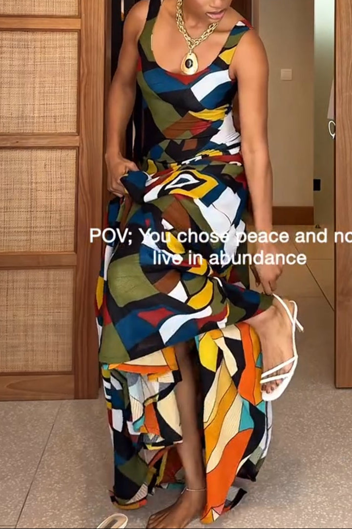 Multicolor Block Sling Maxi Dress