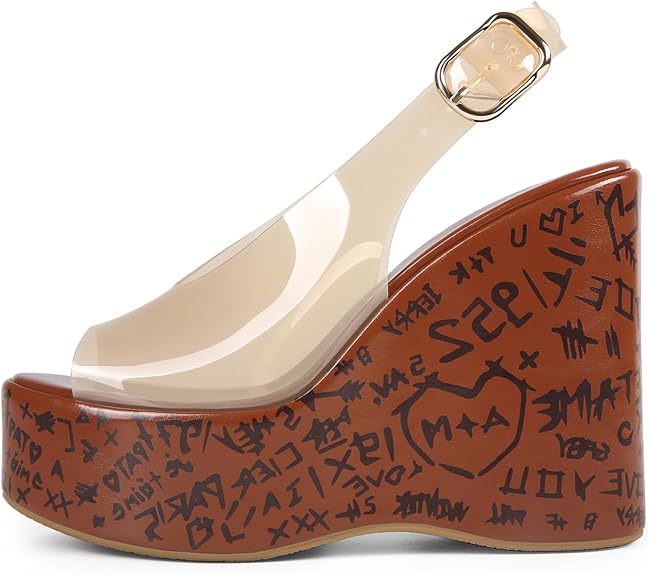 Cork Wedges Heels for Women Platform Sandals Clear Jelly Shoes Chunky Heels