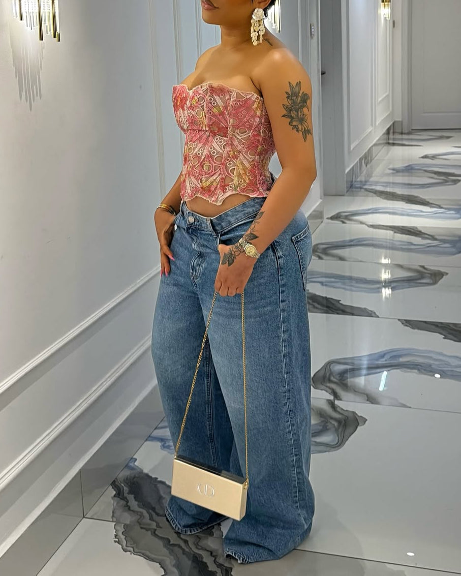 Boho Lace Strapless Corset Top