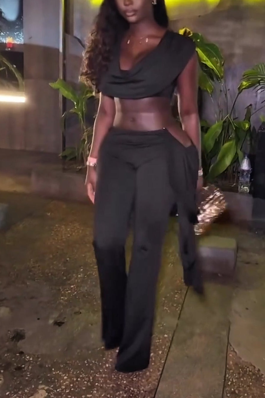 Midnight Drape Cutout Set – 2-Piece Sleek Black Outfit