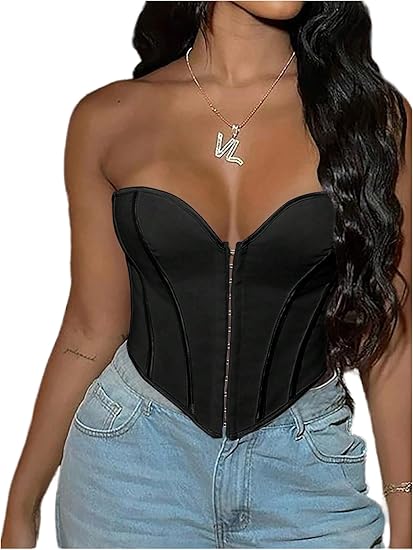 Strapless Tube Top Asymmetrical Hem Lace Up Party Corset Tops