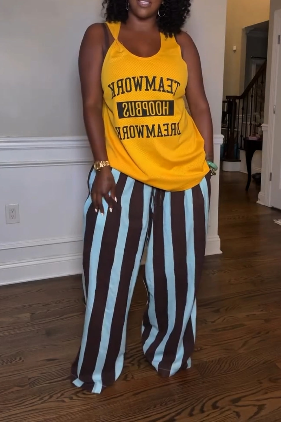 Bold Yellow Graphic Letter Sleeveless Tank Top