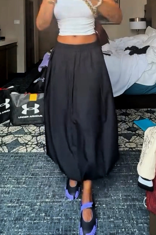 Drawstring Bubble Hem Midi Skirt