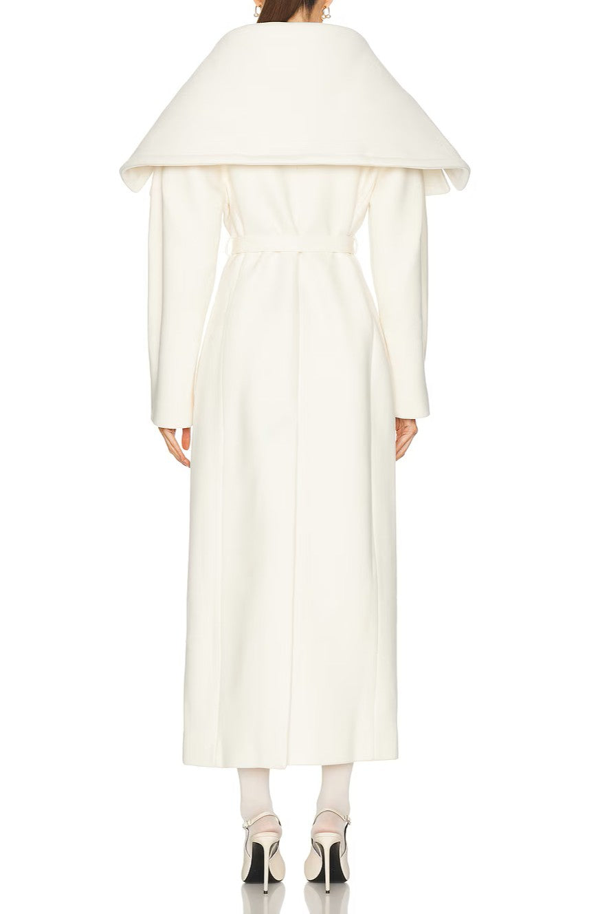 Long Belted Coat with Oversized Lapel