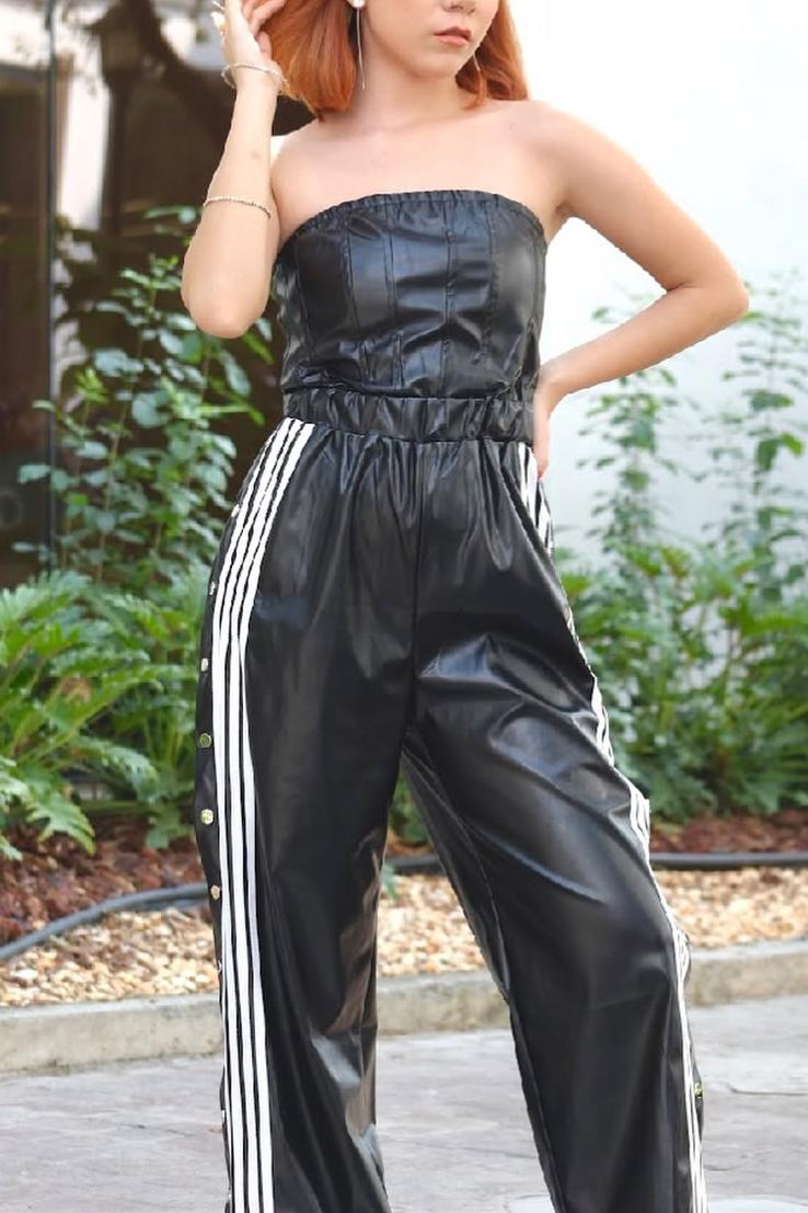 Strapless Sports Pu Jumpsuit