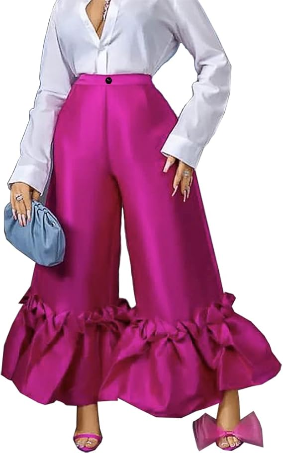 Shiny High Waist Flare Pants Wide Leg Bell Bottoms Trousers