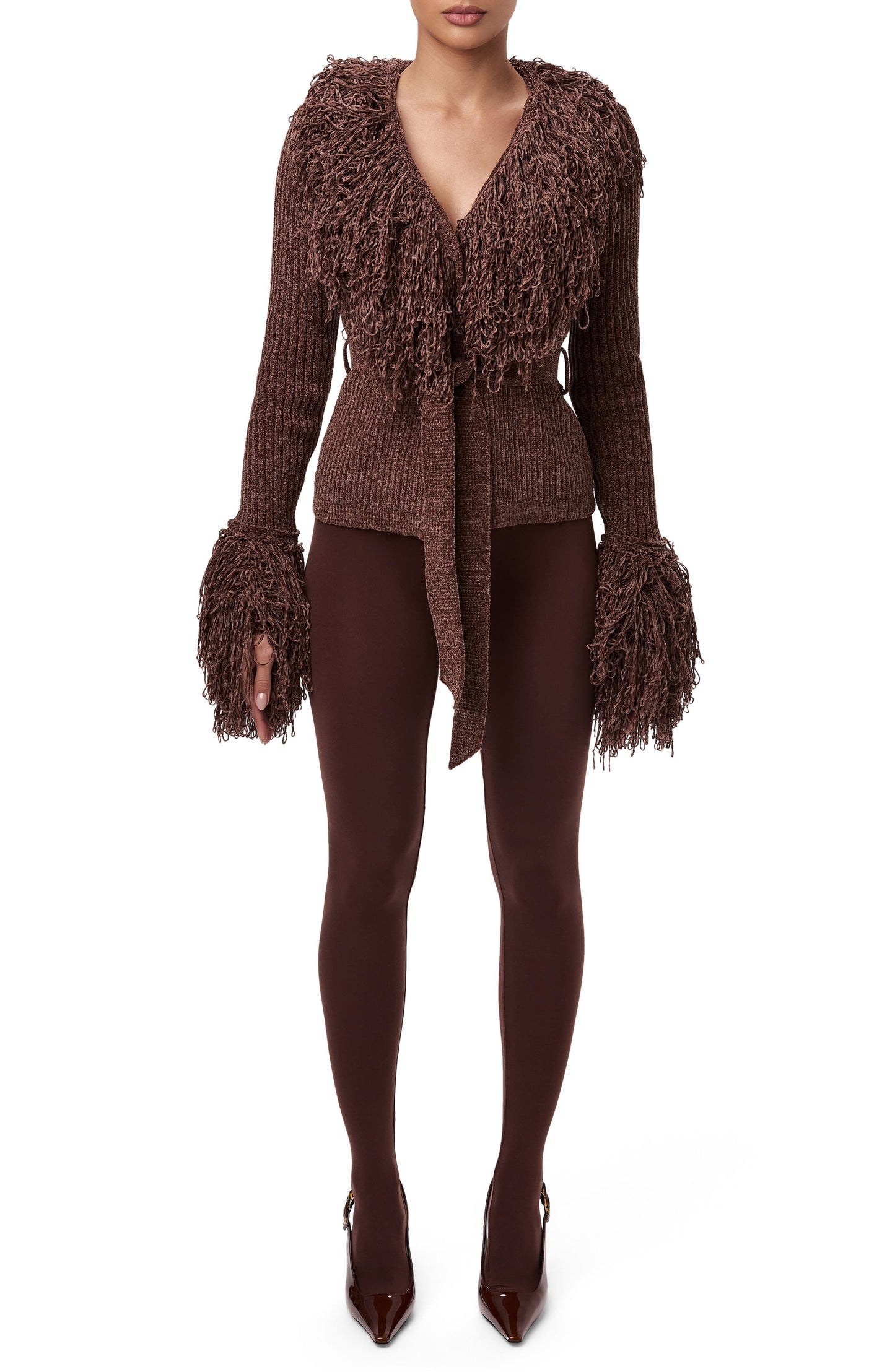 Fringe Tie Waist Chenille Cardigan