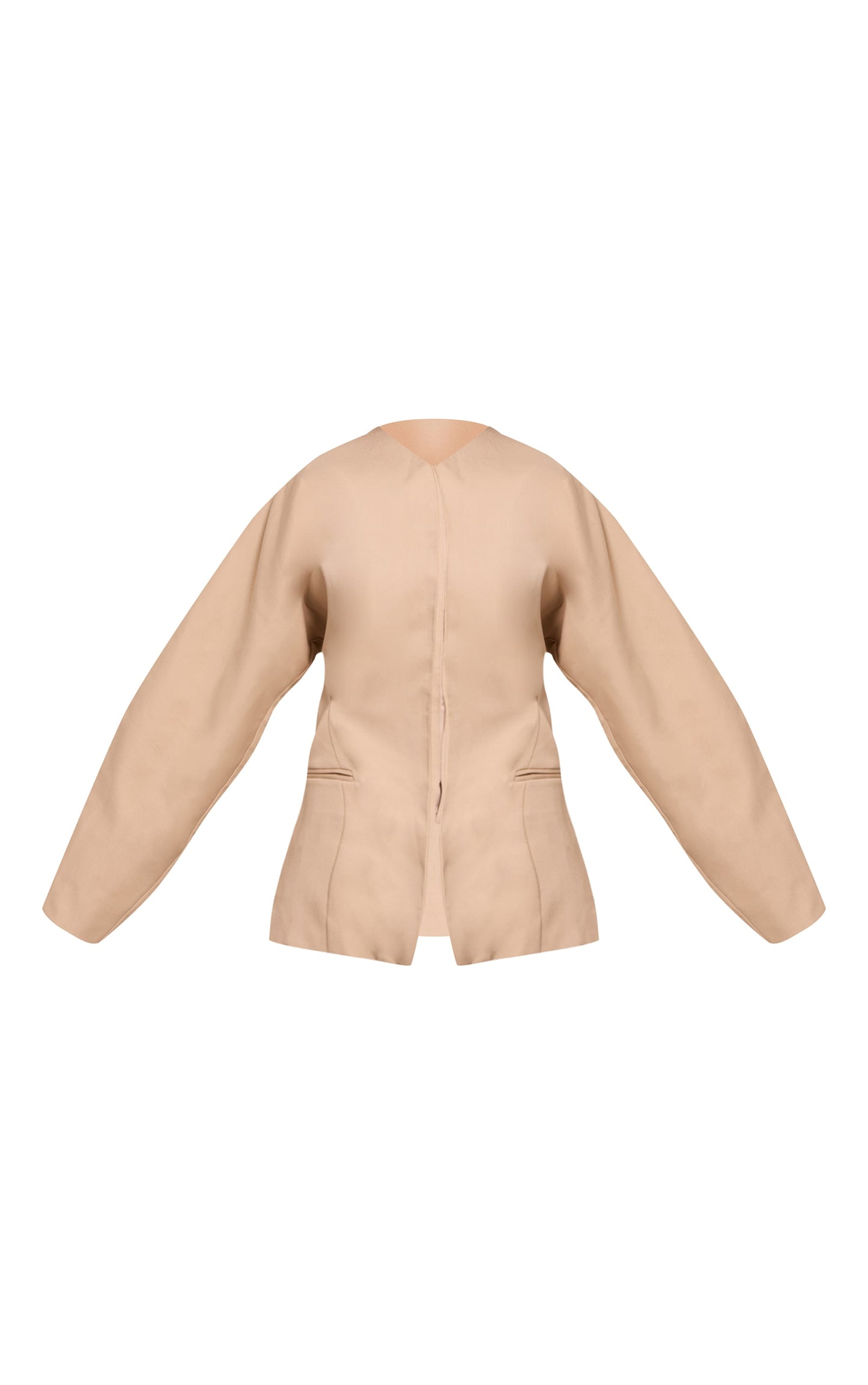 Tall Sand Premium Woven Tailored Collarless Blazer