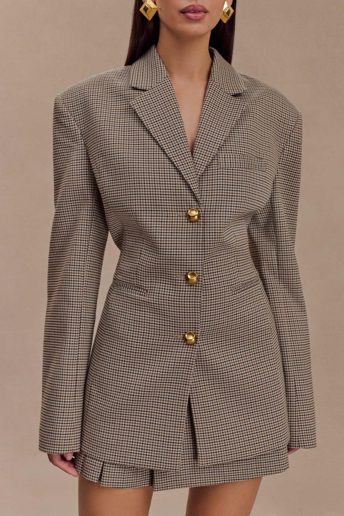Shaped Blazer - Tan Check