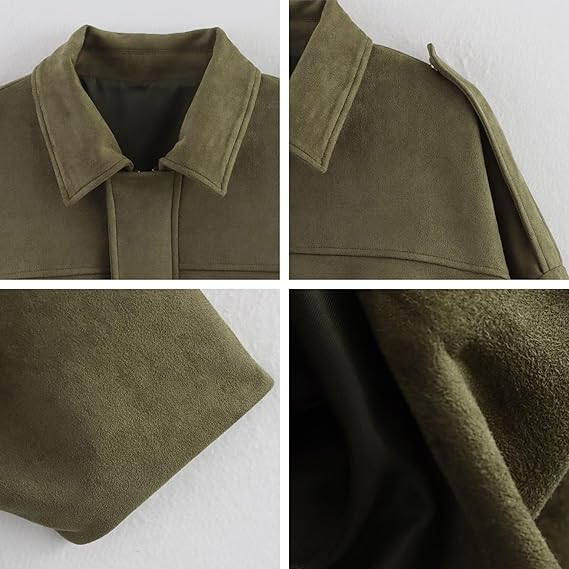 Faux Suede Lapel Pilot Bomber Jacket
