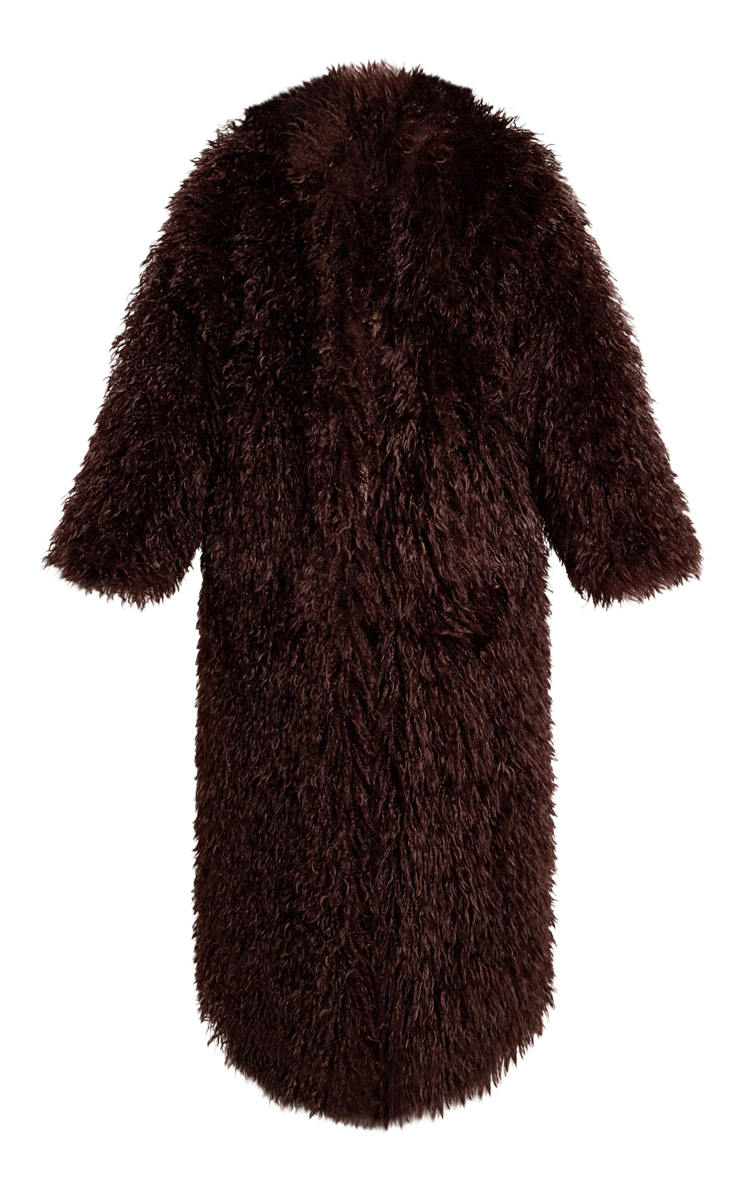 Faux Mongolian Fur Collarless Maxi Coat