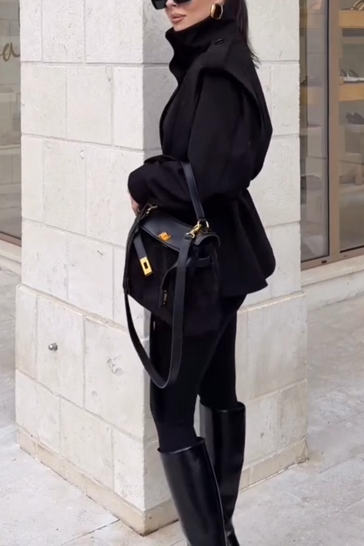 Structured High-Neck Belted Coat