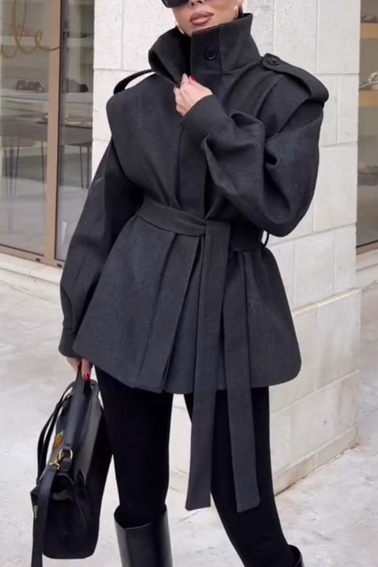 Structured High-Neck Belted Coat