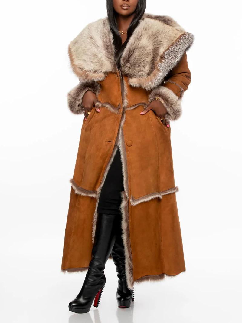Faux Shearling Hooded Long Coat
