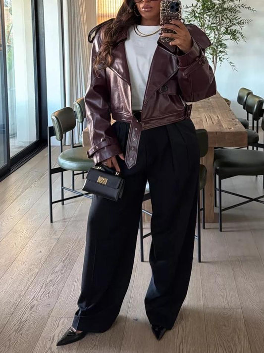 Cropped Trench Leather Jacket