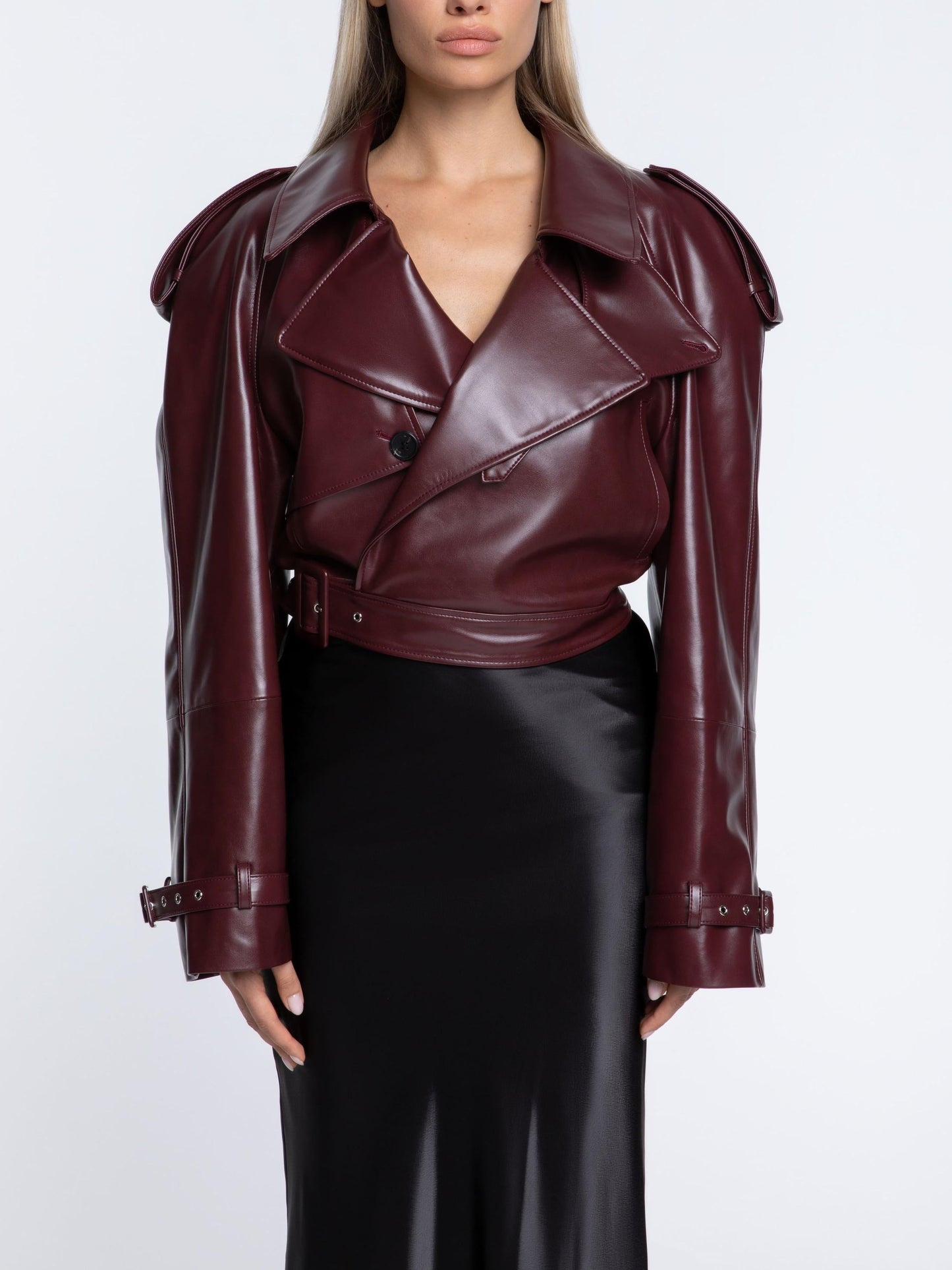 Cropped Trench Leather Jacket