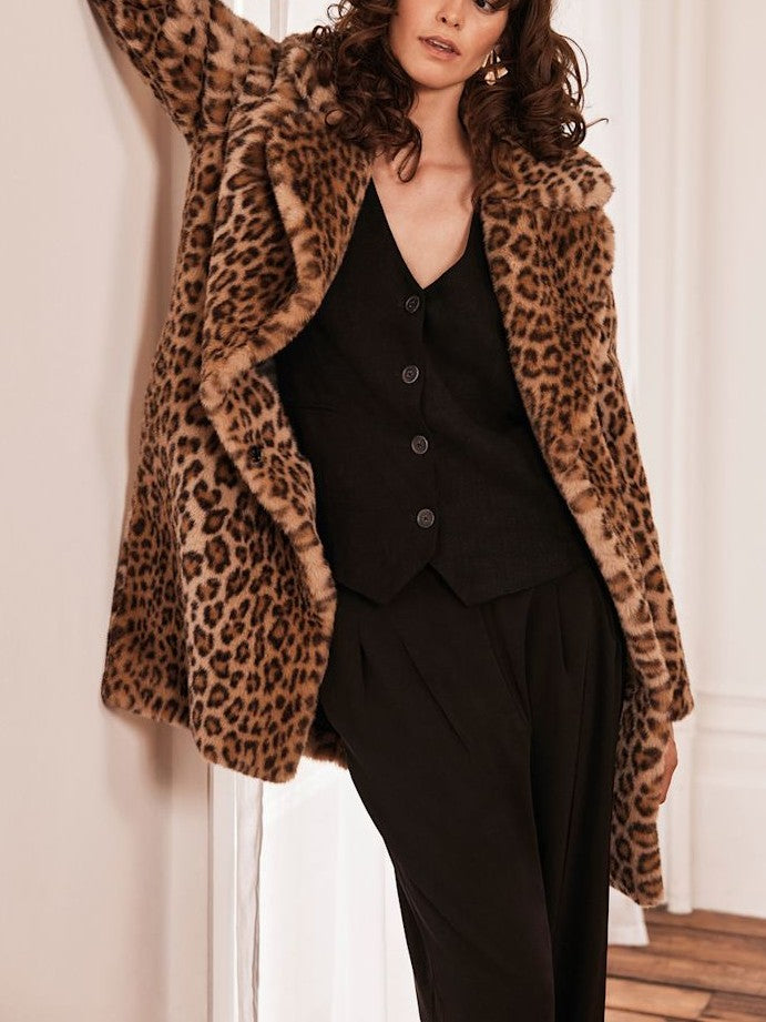 Luxe Faux Fur Coat Leopard