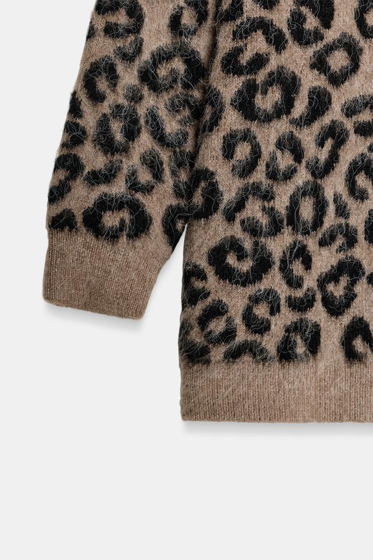 Oversized Animal Jacquard Knit Cardigan