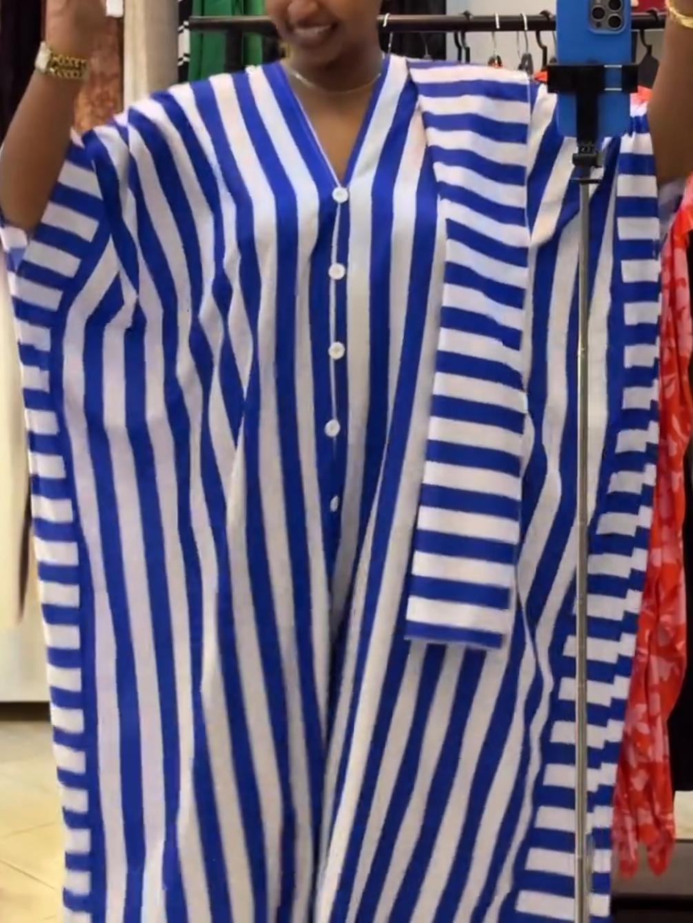 Oversized Striped Color-Block Caftan Dress