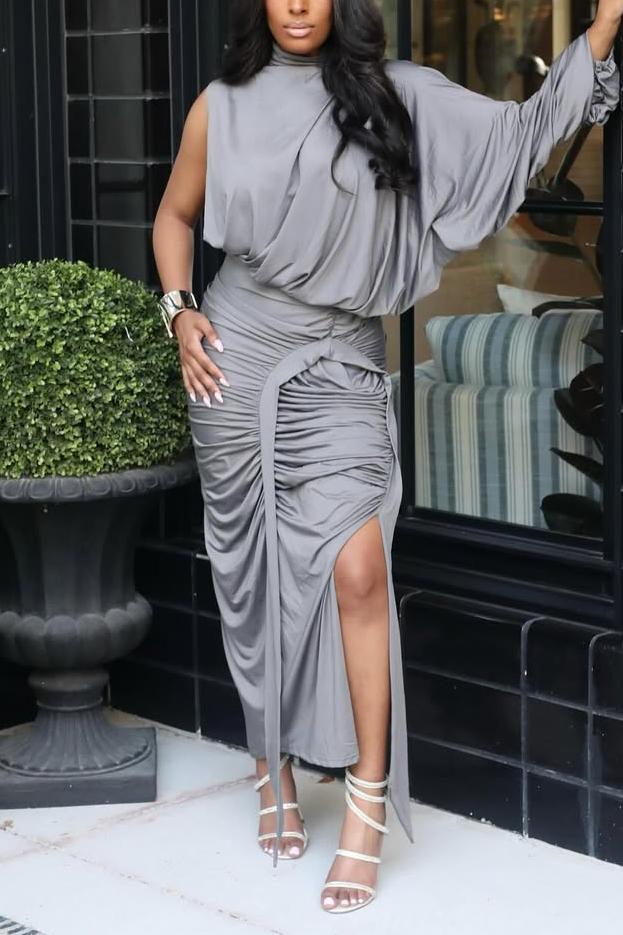 Asymmetrical Ruched Satin Midi Skirt Set