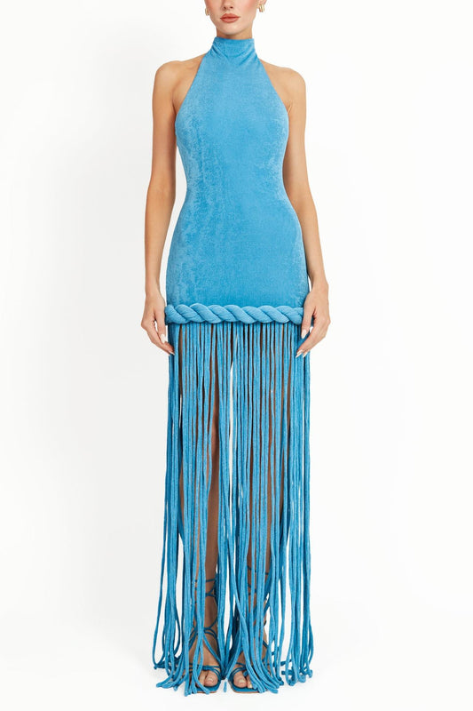 Halter Dress with Long Tassel Hem