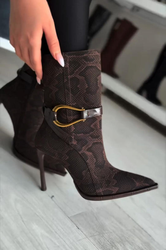 Snakeskin-Print High Heel Boots