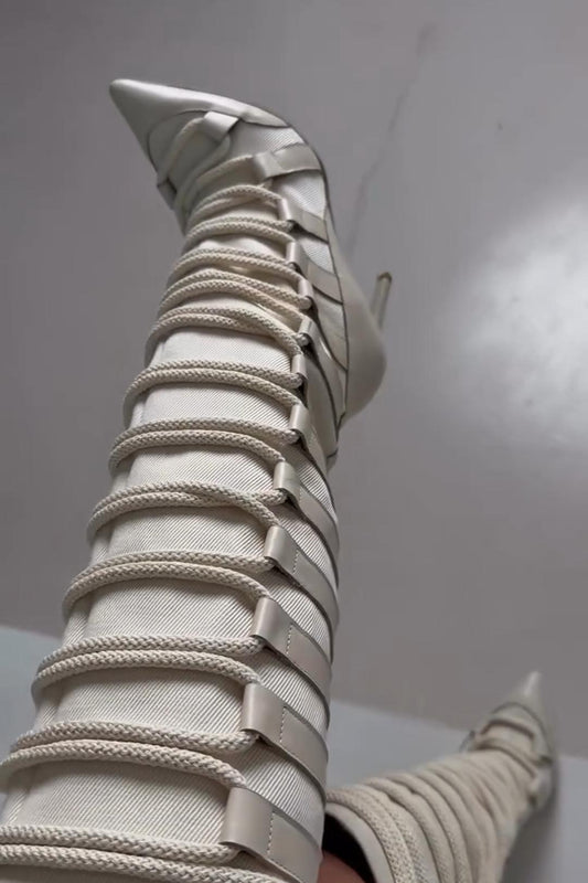 Lace-Up Heeled Tall Boots