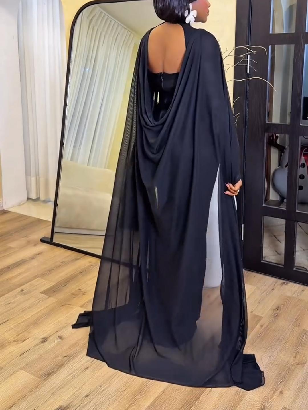 Sheer Tulle Dress with Cape