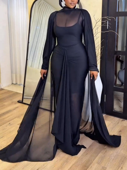 Sheer Tulle Dress with Cape