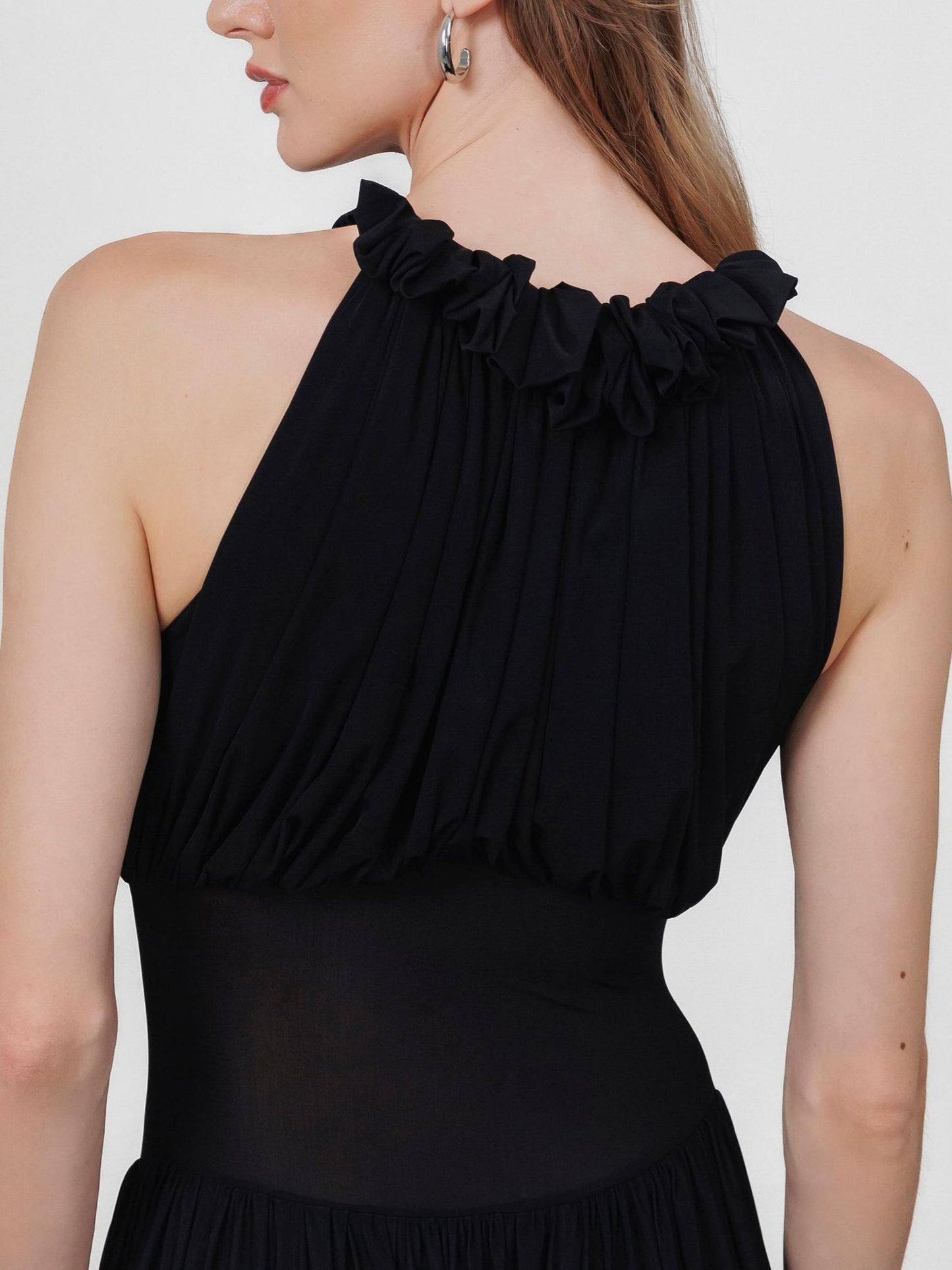 Halter Neck Sleeveless Sheer Slit Dress