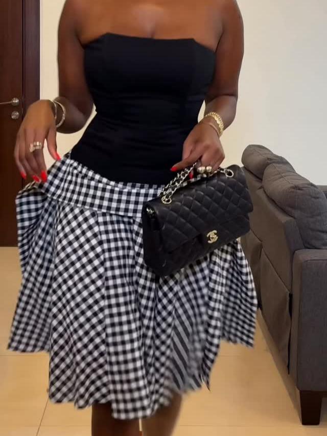 Black & White Checkered Asymmetrical Skirt