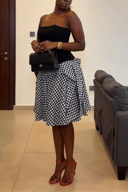 Black & White Checkered Asymmetrical Skirt