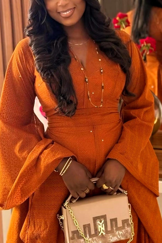 Solid Color Long-Sleeve Bell-Sleeve Dress