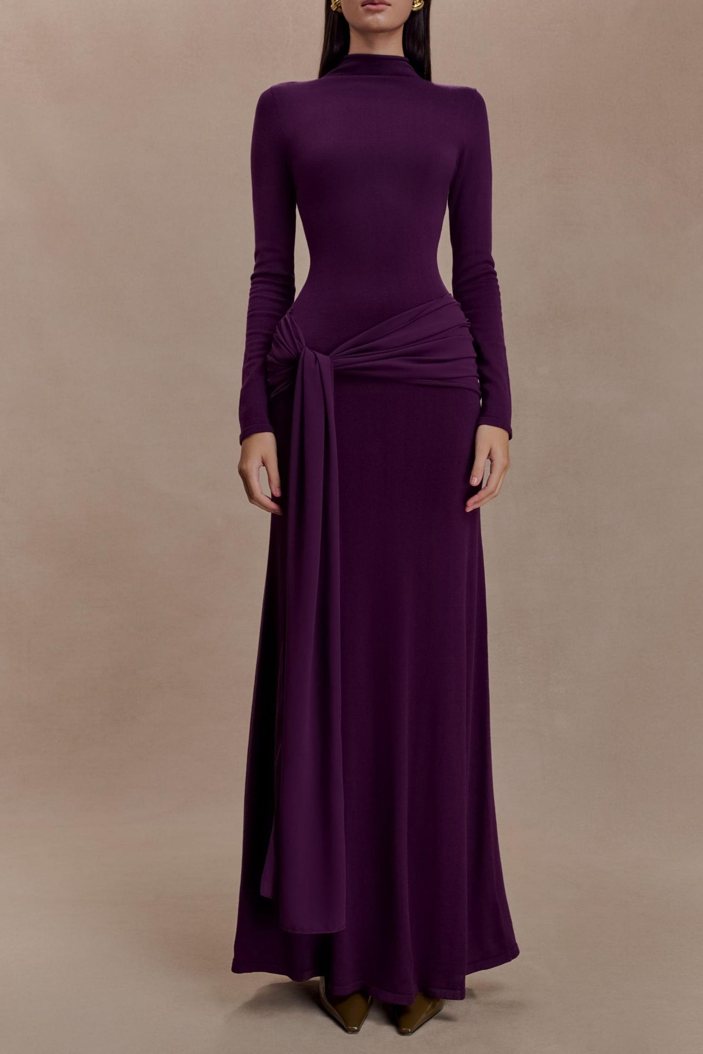 Knit Chiffon Maxi Dress - Plum