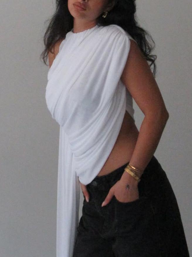 Asymmetrical Ruched Sleeveless Top