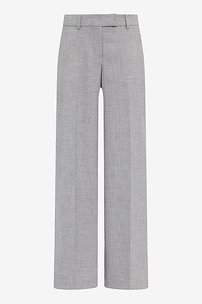 Textured Twill Gray Fold Over Strapless Tailored Top & Mid Rise Wide Leg Pant Set
