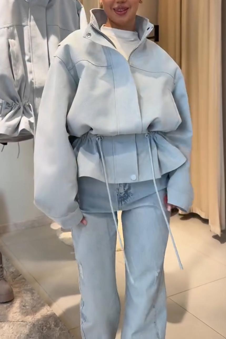 Drawstring Waist Shirt Jacket