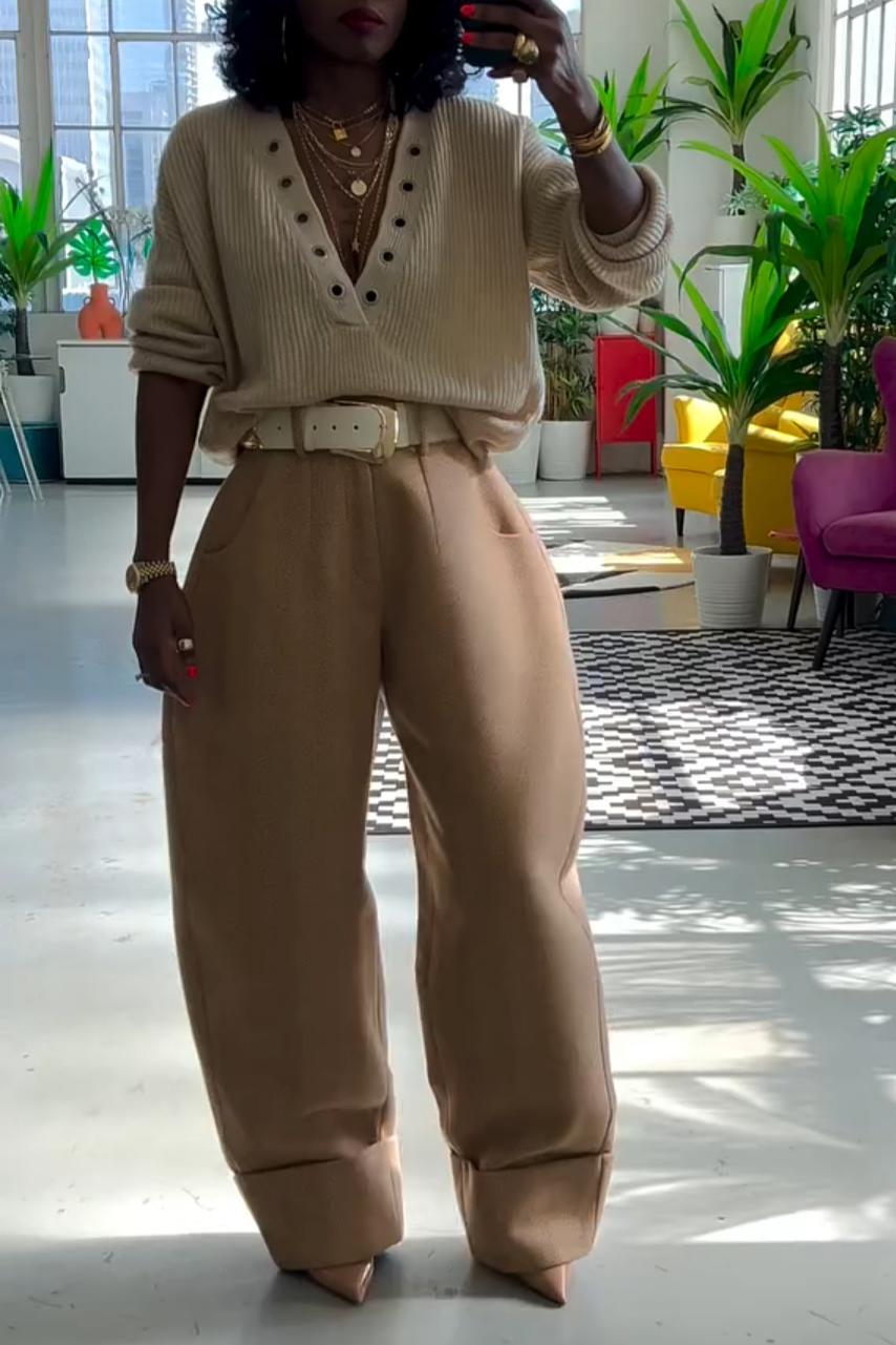 Relaxed Straight-Leg Textured Tailored Pants