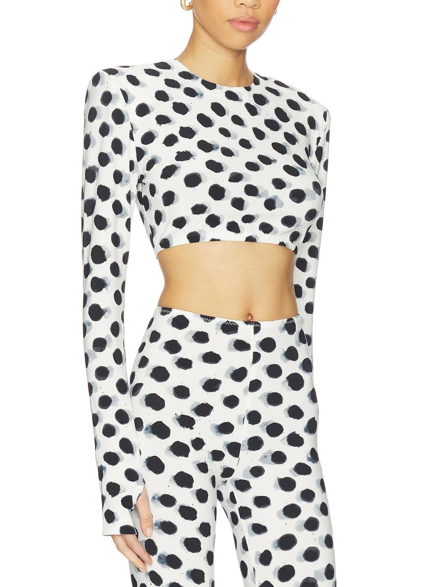Cropped Long Sleeve Shoulder Pad Top