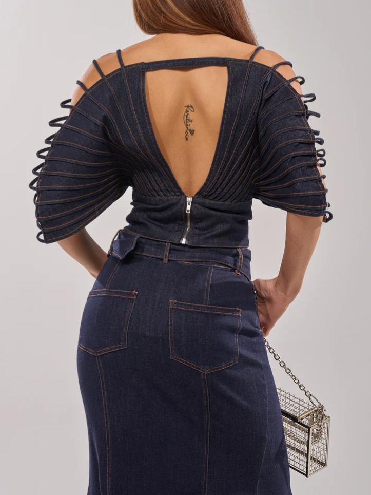 DENIM STRAPPY SHOULDER TOP