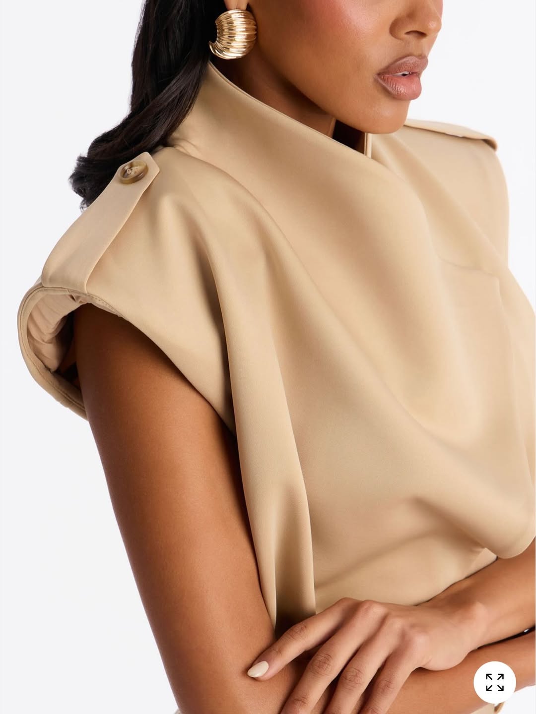 Shoulder Pad Jumpsuit in Khaki