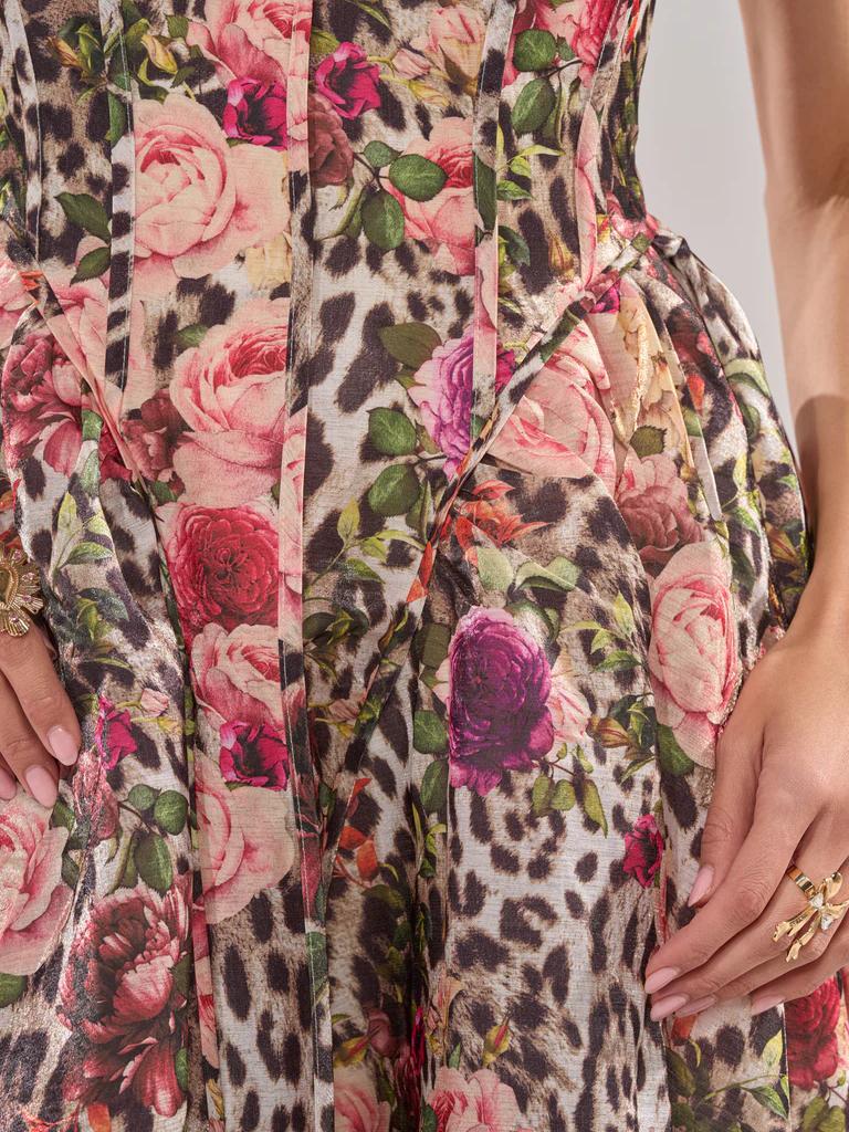 Wild Floral Leopard Print Strappy Maxi Dress